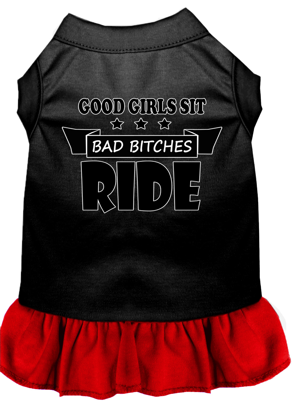 Bitches Ride Screen Print Dog Dress Black with Red Lg